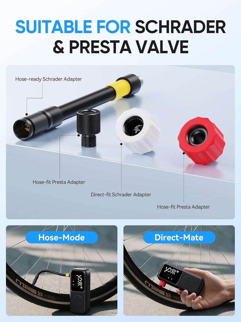 GPUTEK Mini Electric Bike Pump,120 PSI Bike Pump Portable with Guage Auto Stop, Bicycle Pump with Presta and Schrader, Bike Tire Pump Valve for Road Bicycle, Mountain Bike, E-Bike,Sports Ball - Image 5